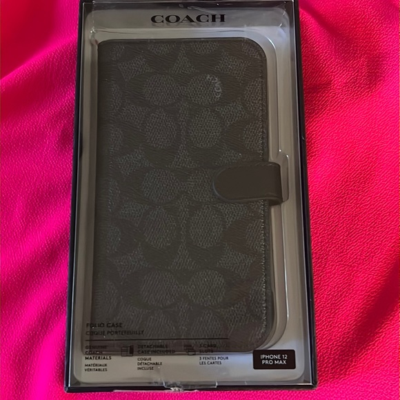 COACH Brown Signature Logo Magnetic iPhone 12 PRO MAX Folio Wallet Card Case New